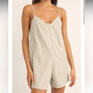 Rhythm Women’s Valley Green and White Striped Romper 100% Cotton Size Small